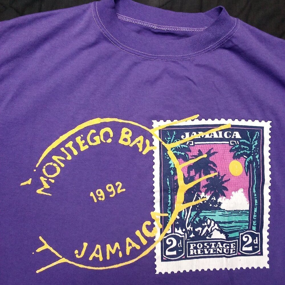 Vintage Montego Bay Jamaica Postal Stamp T-Shirt